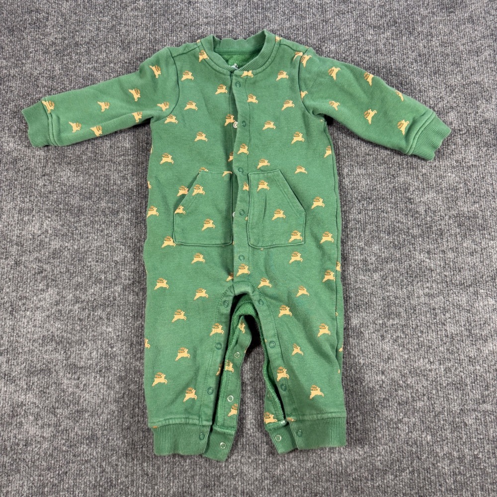 Cloud Island Reindeer Print Snap Front Fleece Romper Green Size 12M Holiday Cozy